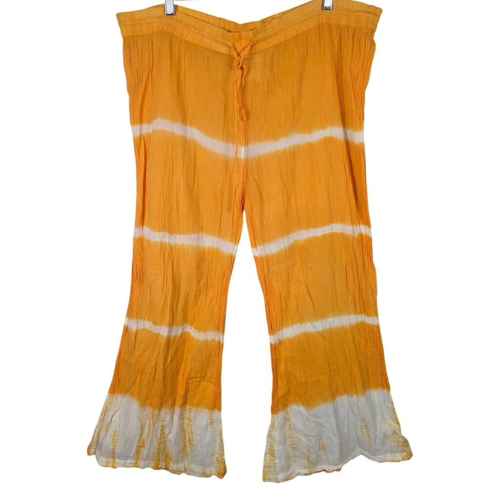 Ingear Resort 100% Cotton Tie Dye Wide Leg Pants L NWOT Orange High Waist Boho